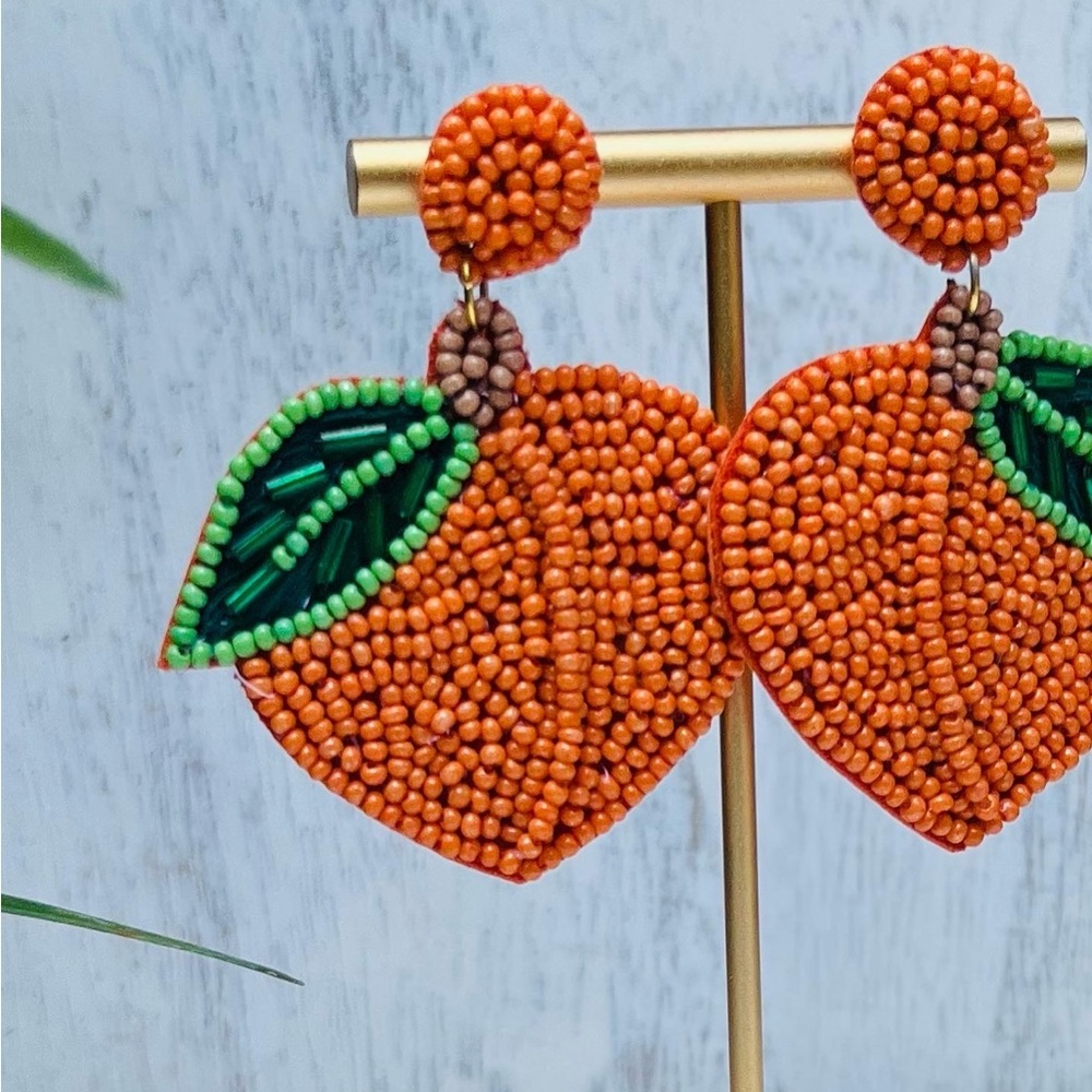 Beaded Peach Statement Earrings - Picture 4 of 4